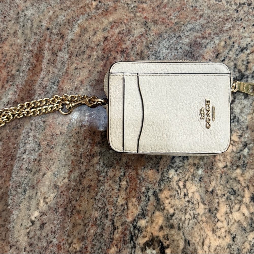 Coach Cream Card Holder with Gold Chain